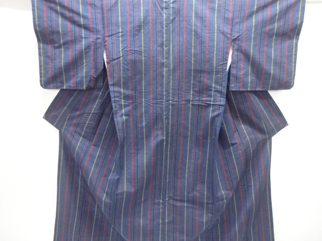 JAPANESE KIMONO / ANTIQUE KIMONO / SILK / TSUMUGI / WOVEN STRIPE